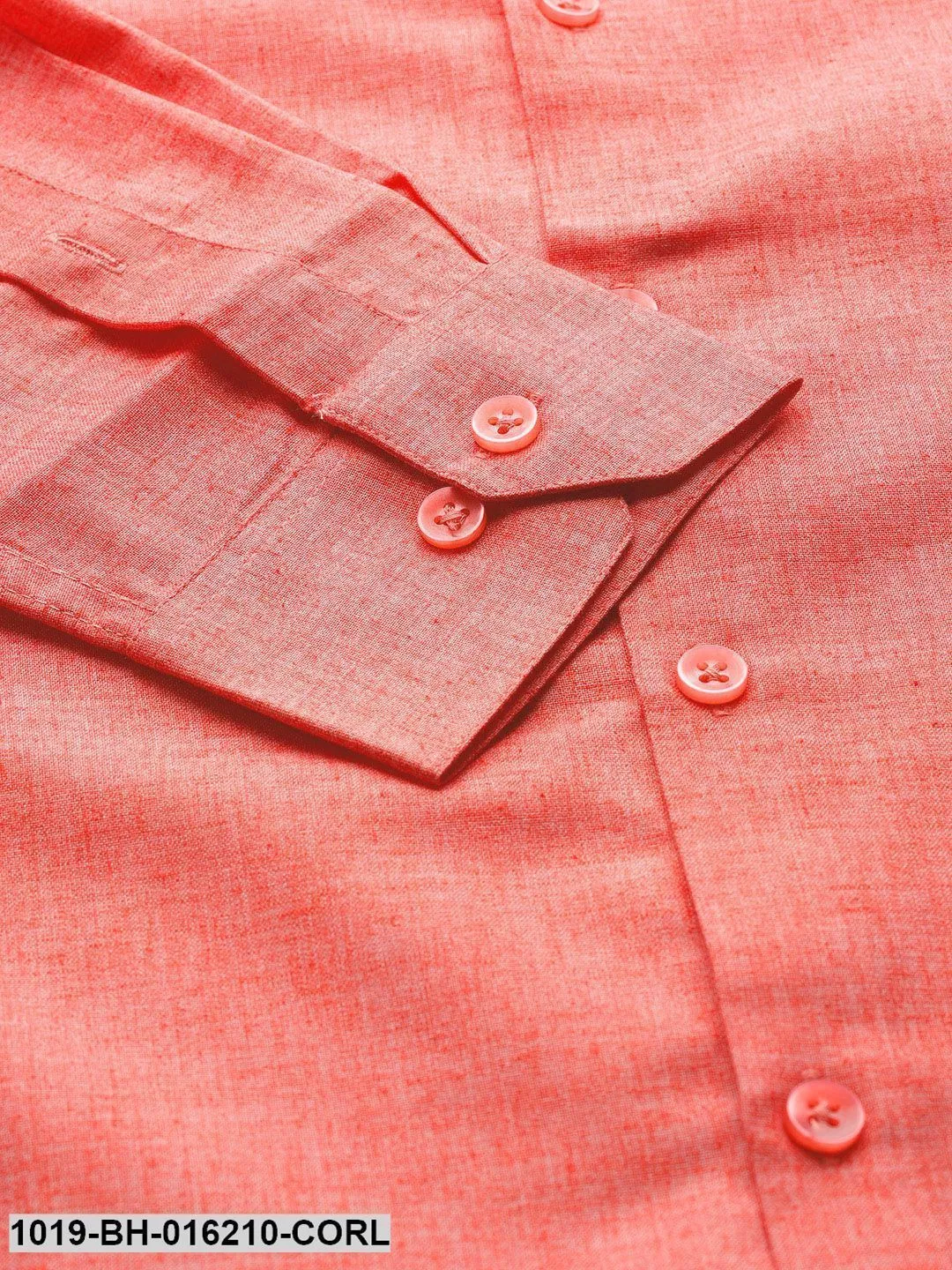 Men's Cotton Linen Coral Solid Formal Shirt - Sojanya