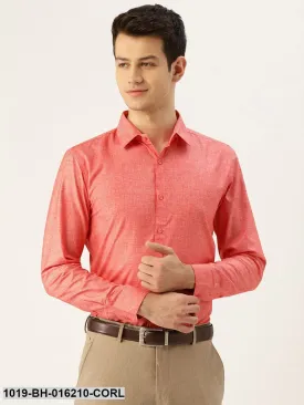 Men's Cotton Linen Coral Solid Formal Shirt - Sojanya