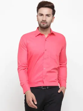 Men's Cotton Solid Coral Red Formal Shirt's - Taantav