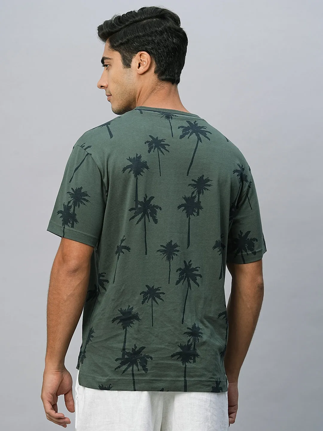 Men's Green Cotton Regular Fit Tshirt