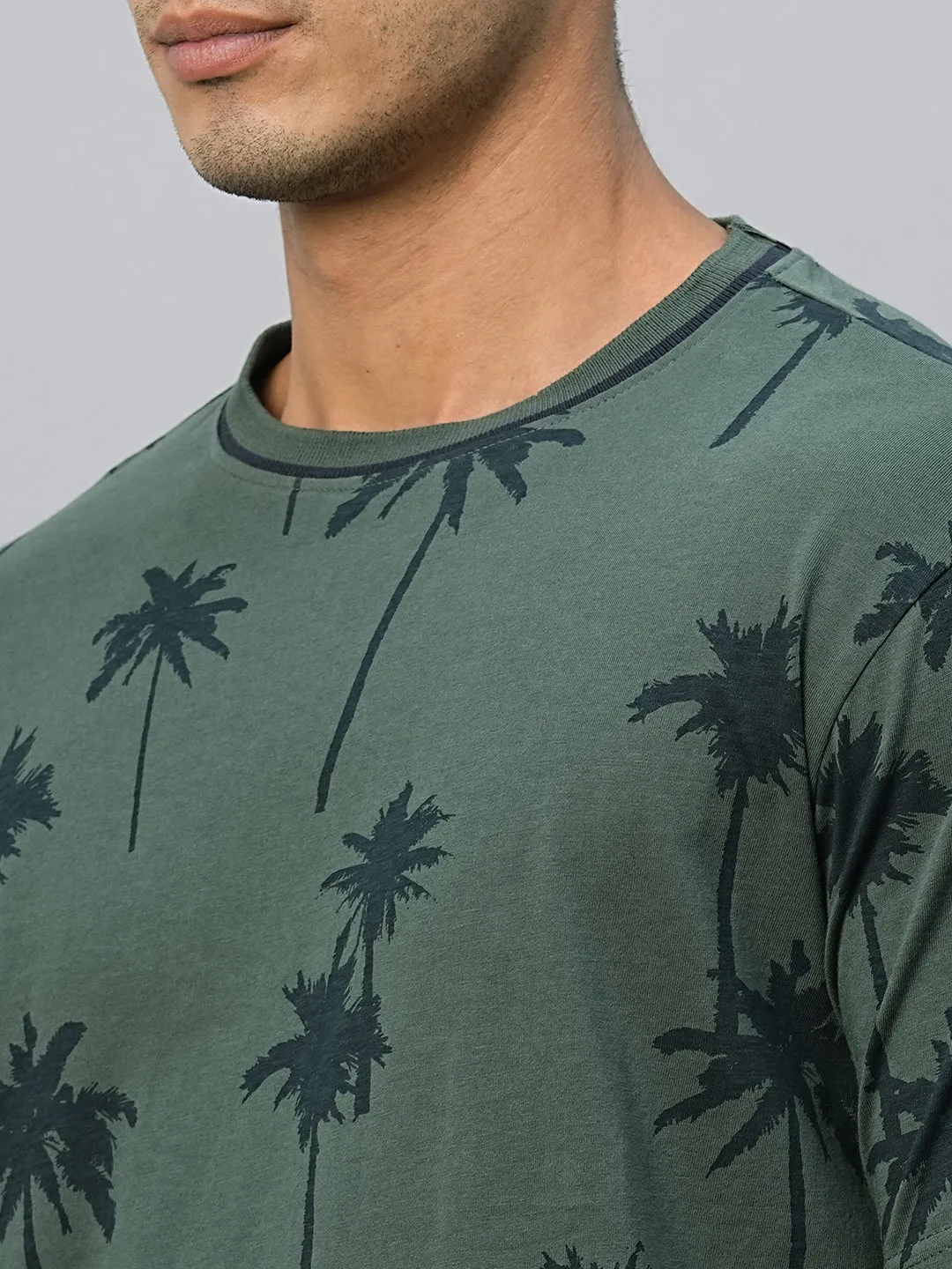 Men's Green Cotton Regular Fit Tshirt