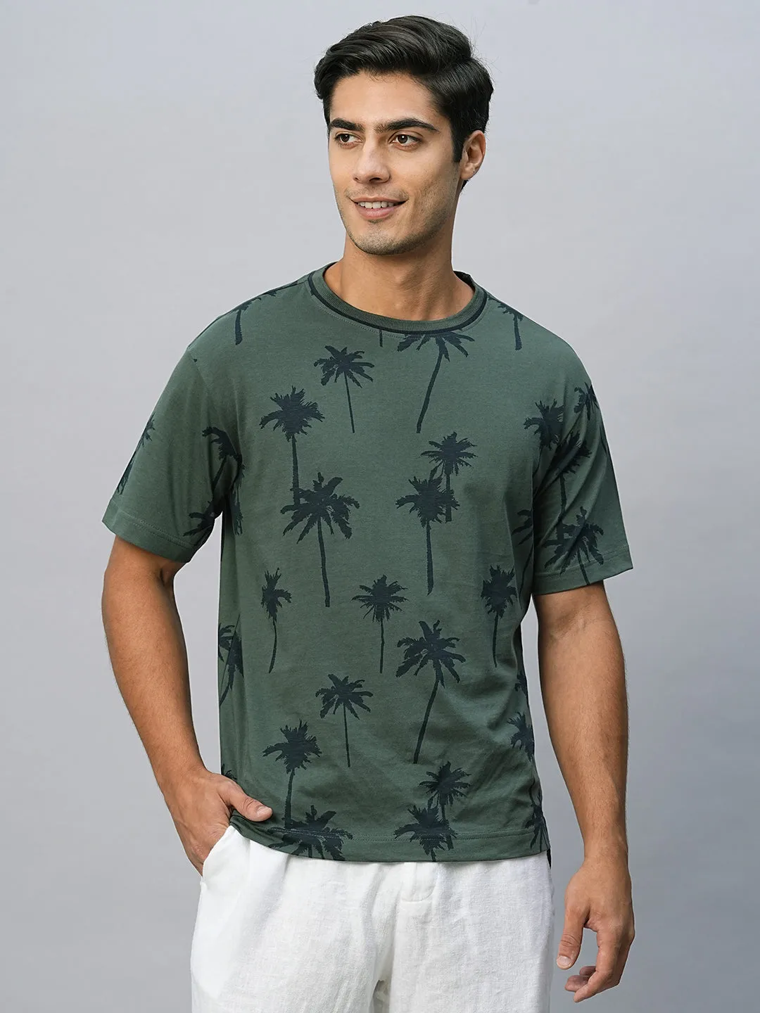 Men's Green Cotton Regular Fit Tshirt