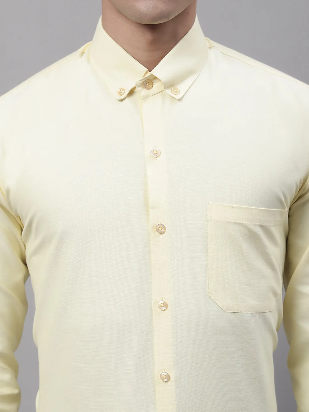 Men's Lemon Cotton Solid Formal Shirt - Taantav