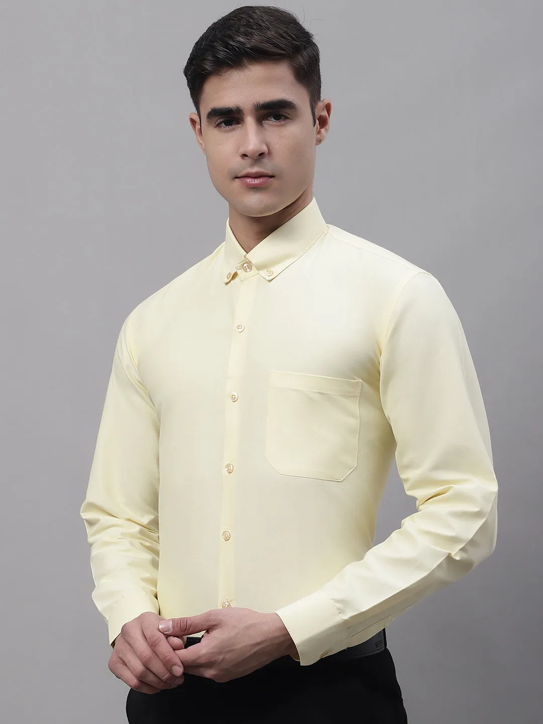 Men's Lemon Cotton Solid Formal Shirt - Taantav