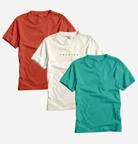 Men's Pack of 3 T-Shirts - Red Clay / Oatmeal Heather / Blue Grass