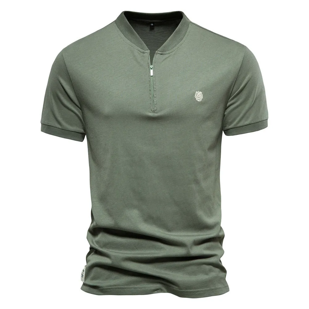 Men's Short-Sleeve T-shirt Quarter Zipper V-Neck Shirt | TS298