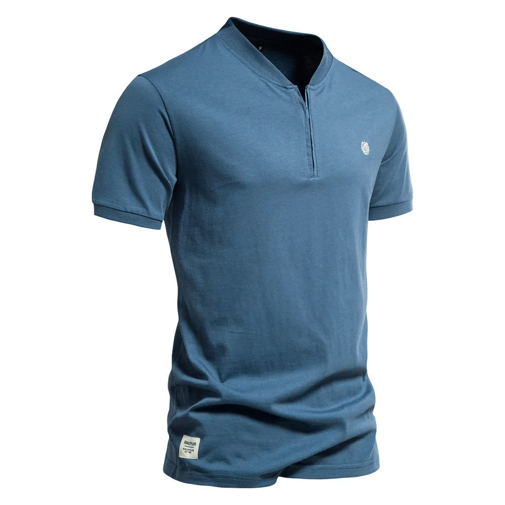 Men's Short-Sleeve T-shirt Quarter Zipper V-Neck Shirt | TS298