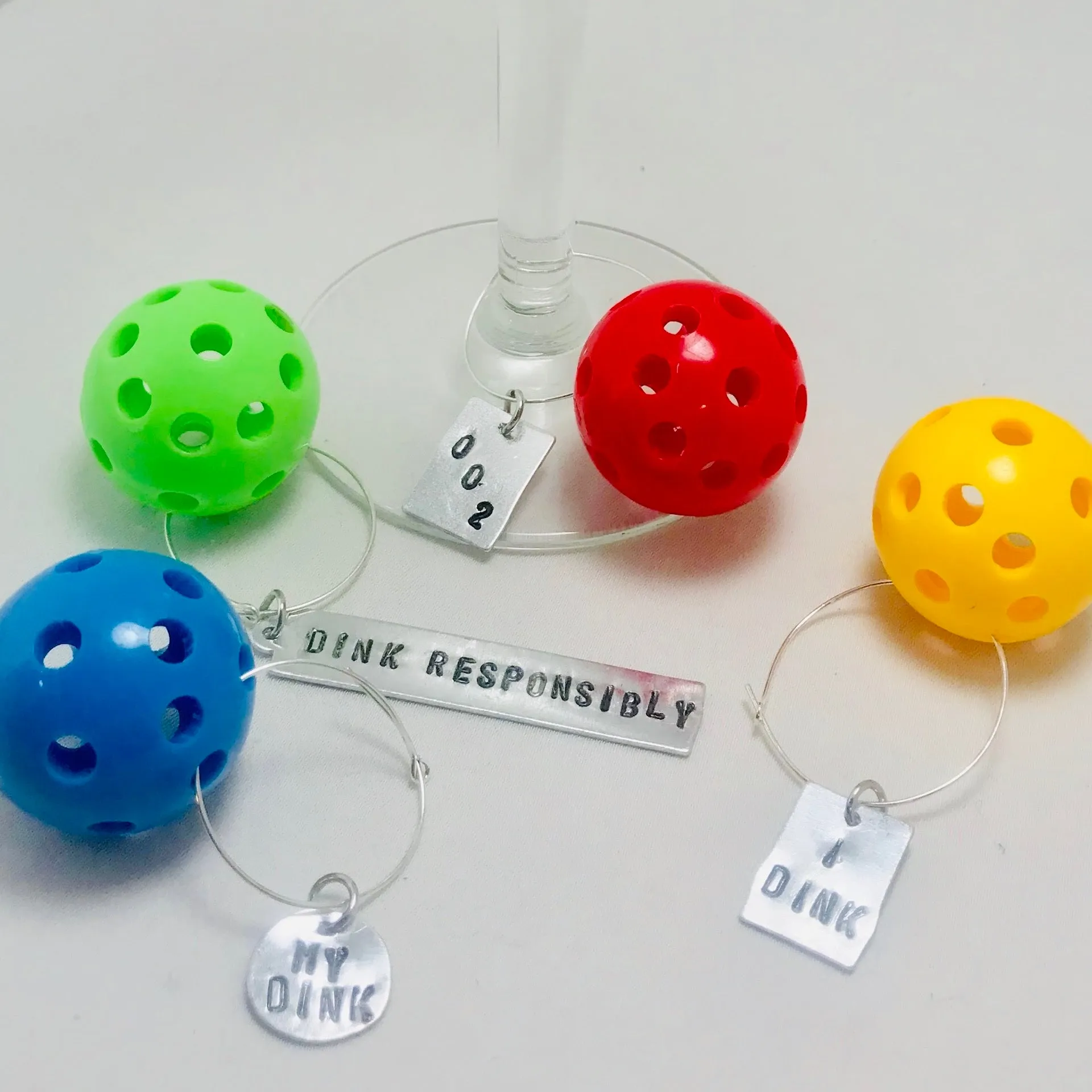 Micro Pickleball Wine Glass Charms (Set Of 4) | Fun Pickleball Gifts