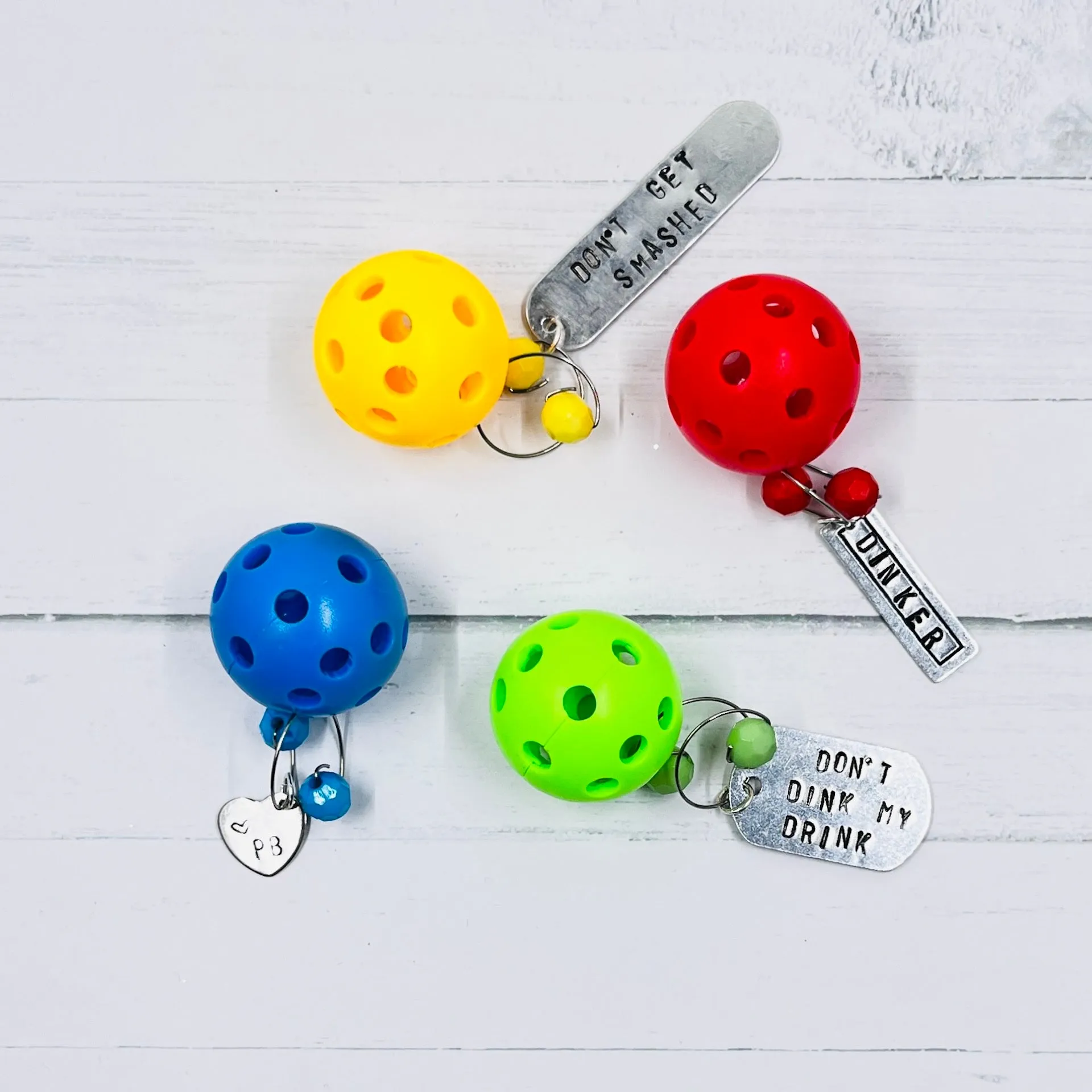 Micro Pickleball Wine Glass Charms (Set Of 4) | Fun Pickleball Gifts