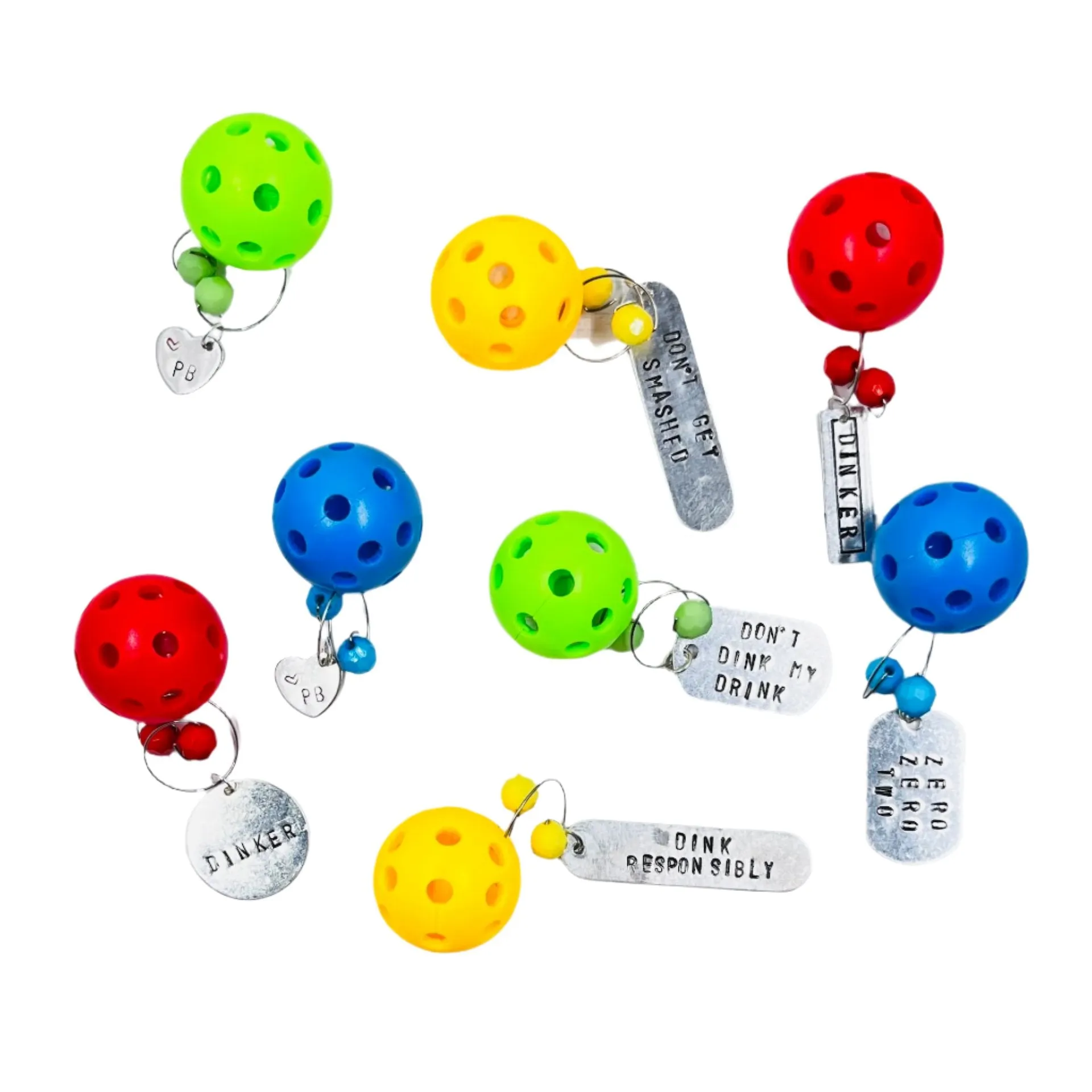 Micro Pickleball Wine Glass Charms (Set Of 4) | Fun Pickleball Gifts