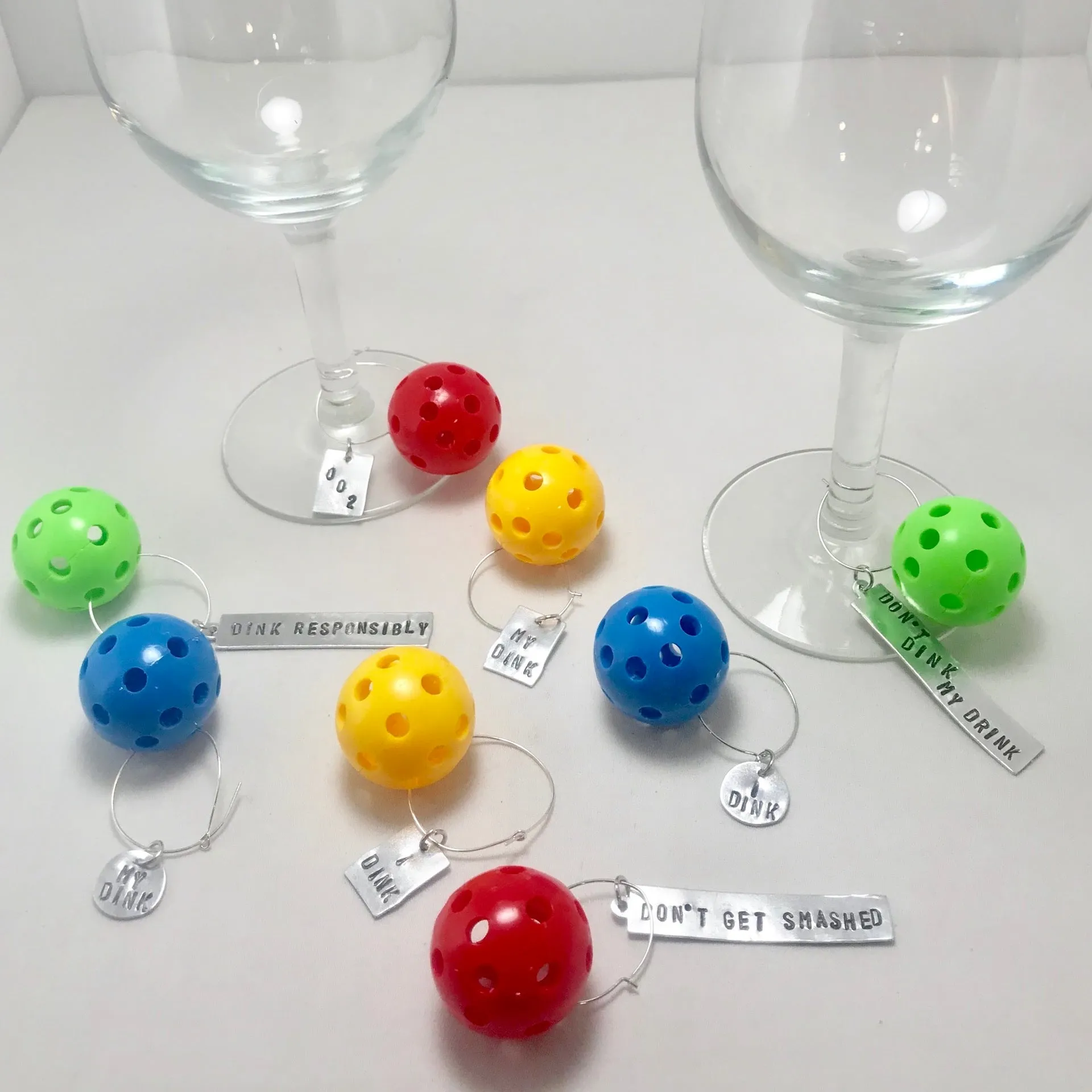 Micro Pickleball Wine Glass Charms (Set Of 4) | Fun Pickleball Gifts