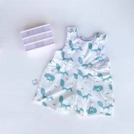 Oak Playsuit in White Cyan Fox Print