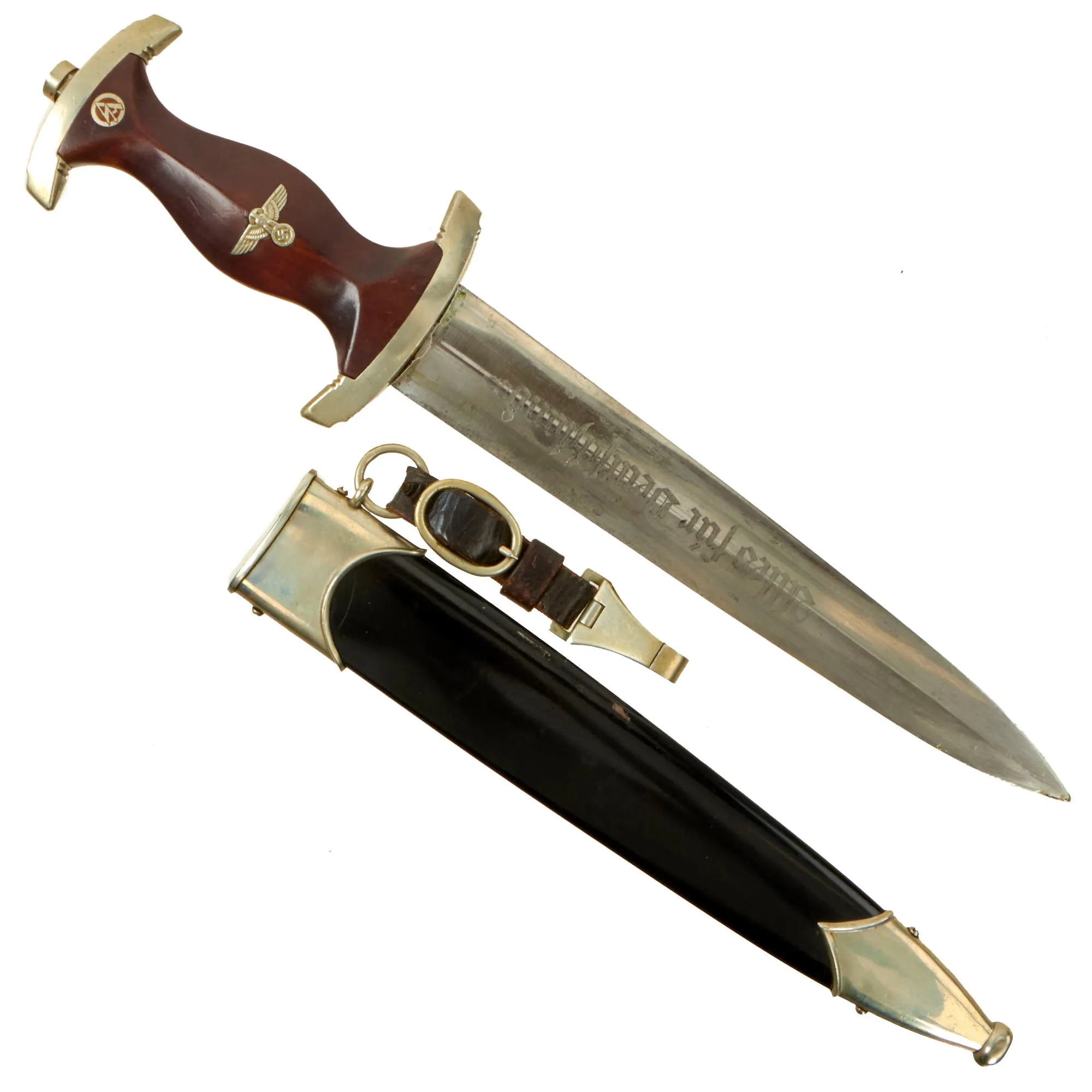 Original German Early WWII NSKK Dagger by Paul F. Dick of Esslingen with Scabbard and Belt Hanger