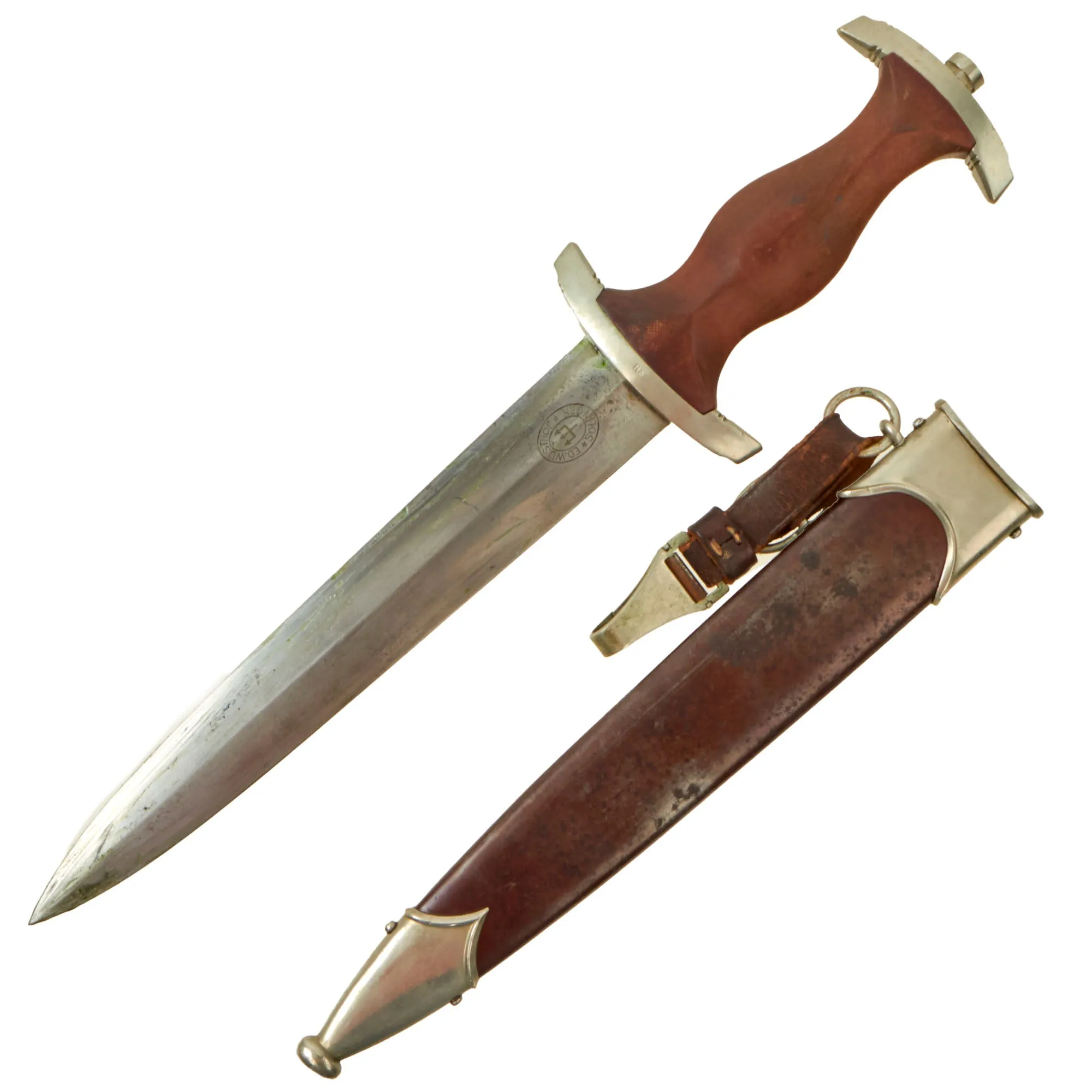 Original German Early WWII SA Dagger by Eduard Wüsthof of Solingen with Scabbard and Hanger