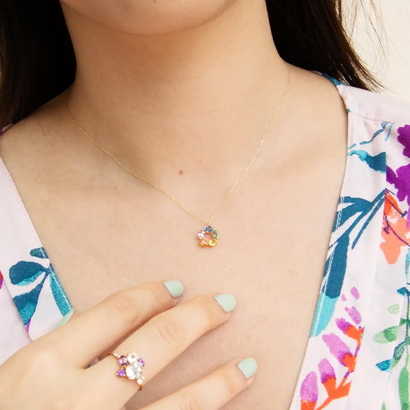 Rainbow Sapphire Circle Necklace