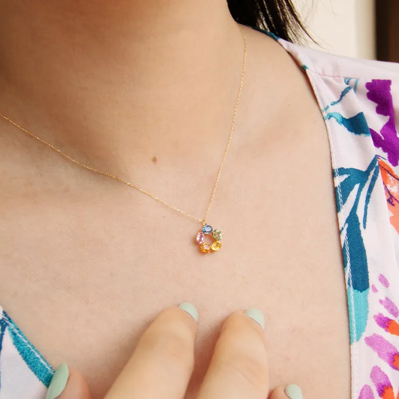 Rainbow Sapphire Circle Necklace