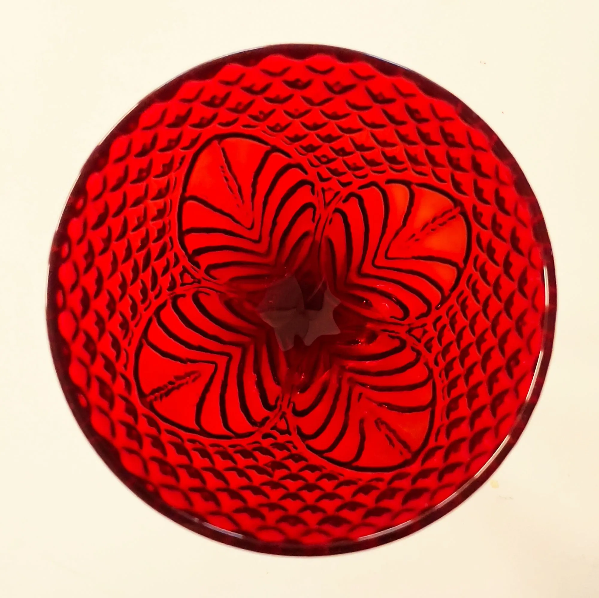 Red Glass Water Goblet Set, Diamond Fan Design 7-in.