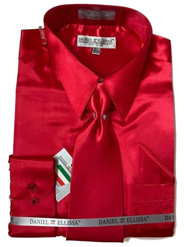 Red Satin Dress Shirt Set with Matching Tie & Pocket Square