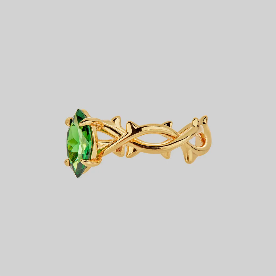 REVIVAL. Green CZ Thorn Band Ring - Gold