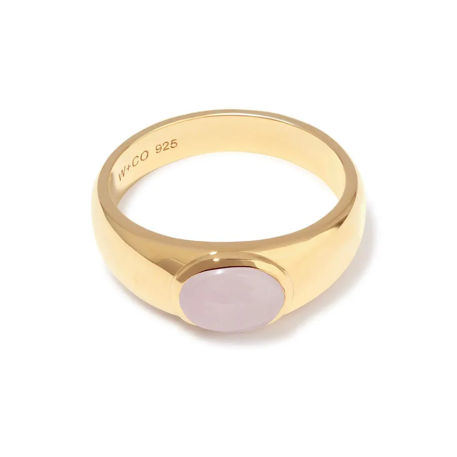 Rose Quartz Gemstone Aura 14K Gold Vermeil Ring