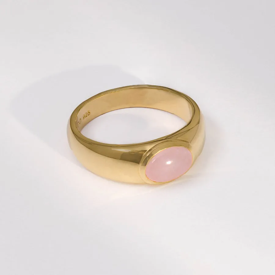 Rose Quartz Gemstone Aura 14K Gold Vermeil Ring