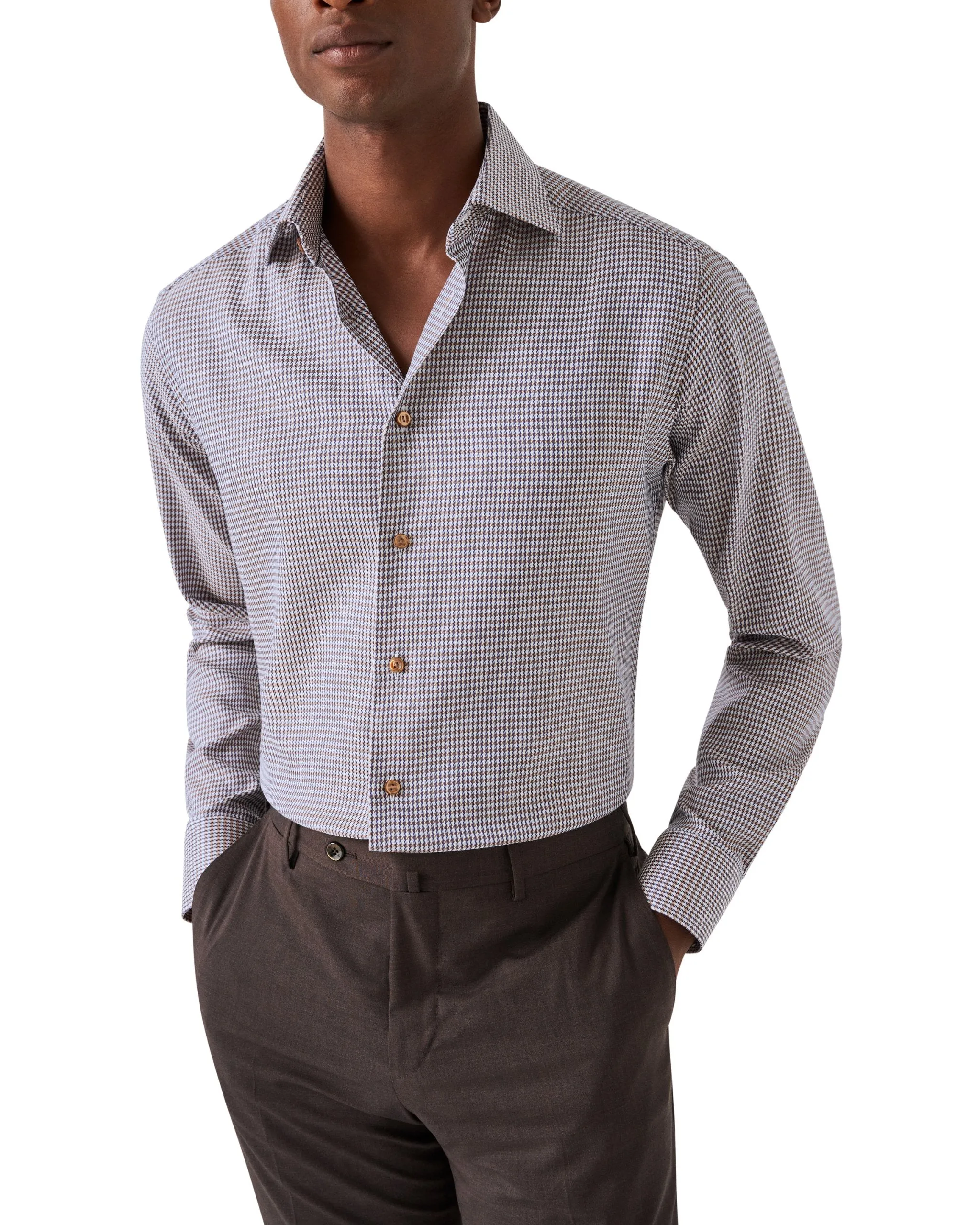 Slim Fit - Houndstooth Print Signature Twill Shirt