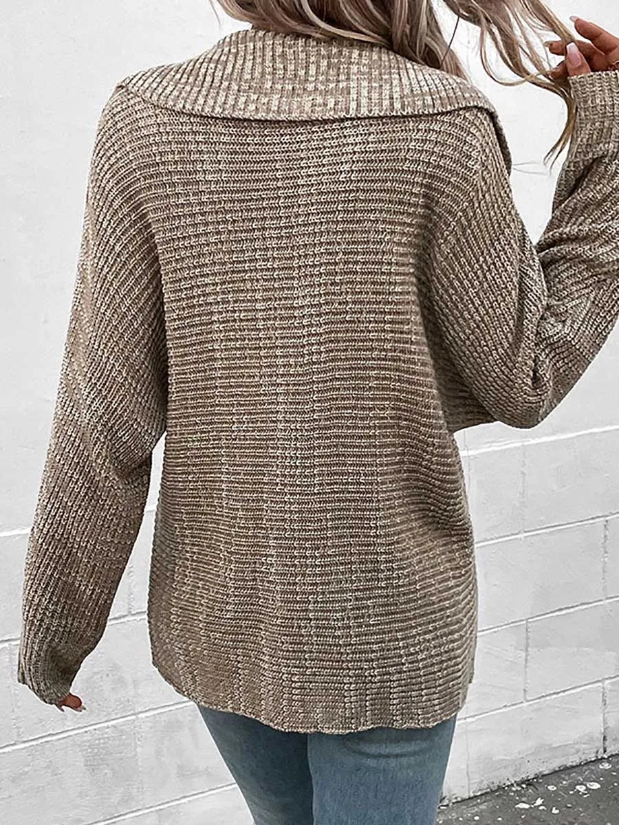 Solid Color Long Sleeve Lapel Sweater