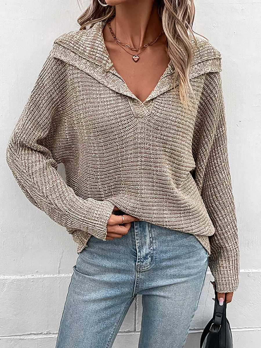 Solid Color Long Sleeve Lapel Sweater