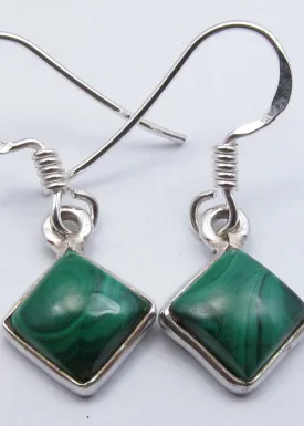 Solid Silver Malachite Drop Simple Earrings