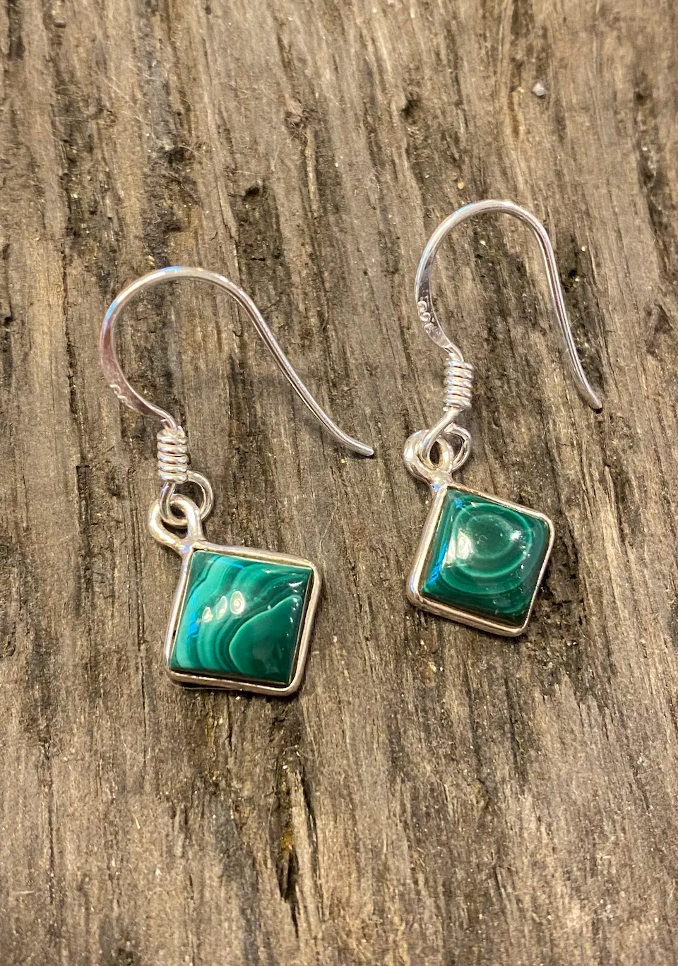 Solid Silver Malachite Drop Simple Earrings