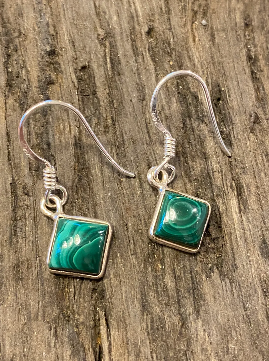 Solid Silver Malachite Drop Simple Earrings