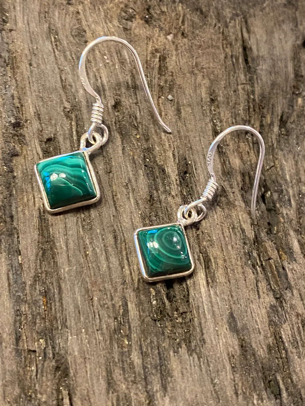 Solid Silver Malachite Drop Simple Earrings