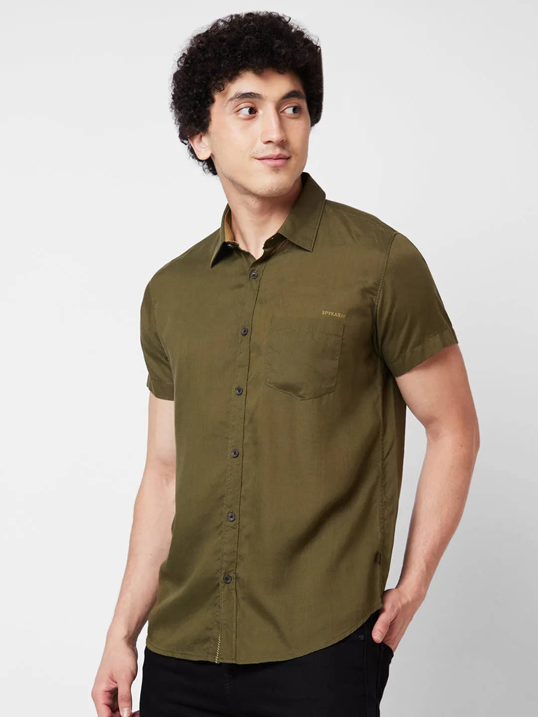 Spykar Green SOLID HALF SLEEVE Shirt For Men