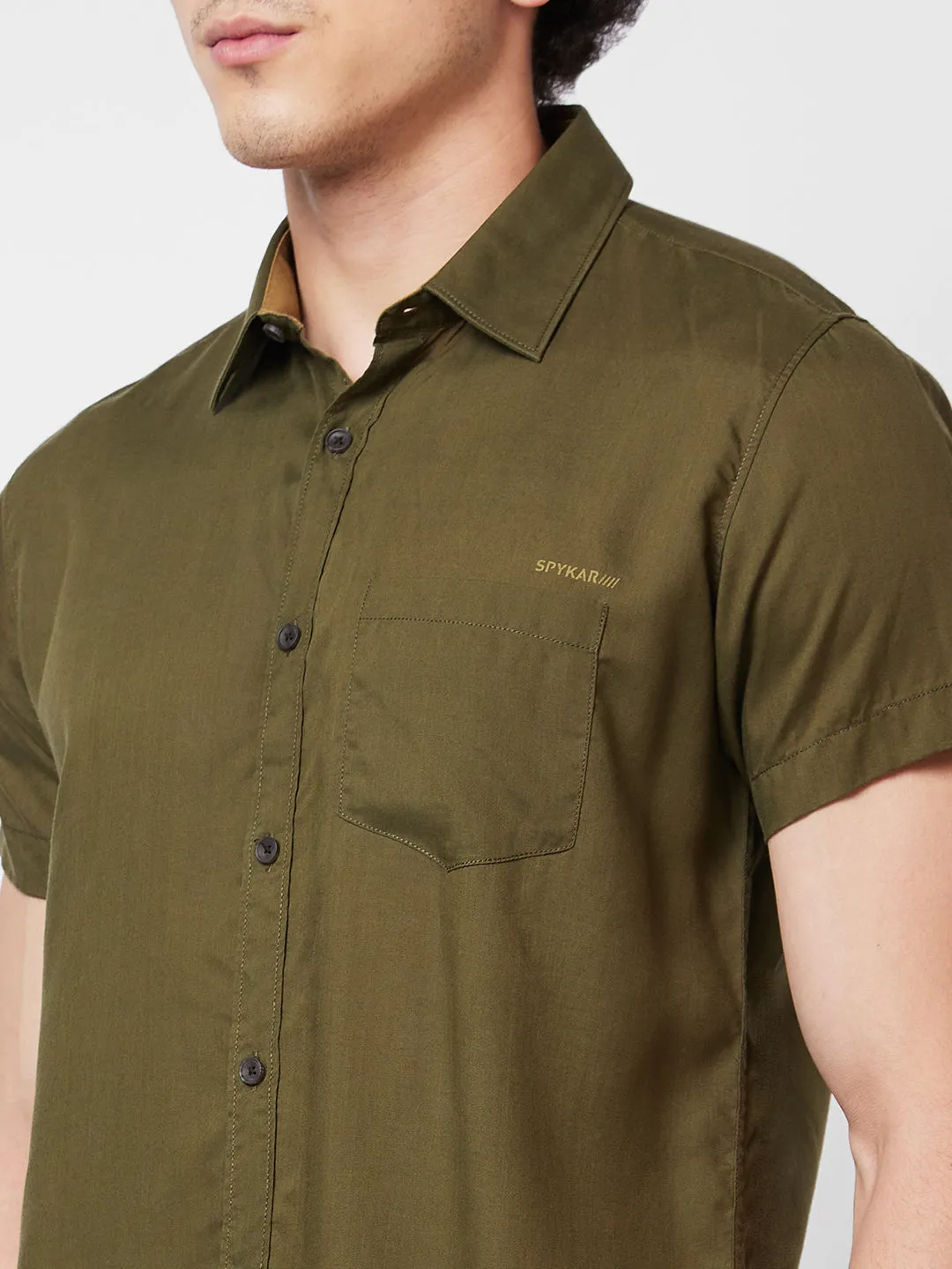 Spykar Green SOLID HALF SLEEVE Shirt For Men