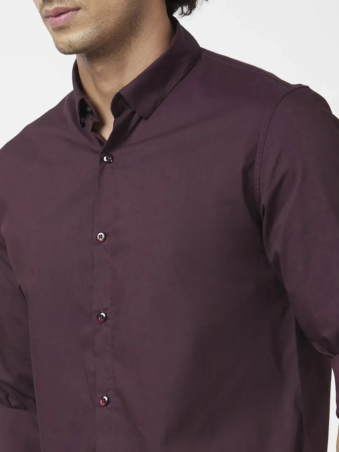 Spykar Men Deep Wine Red Dyed Regular Slim Fit Full Sleeve Plain Shirt