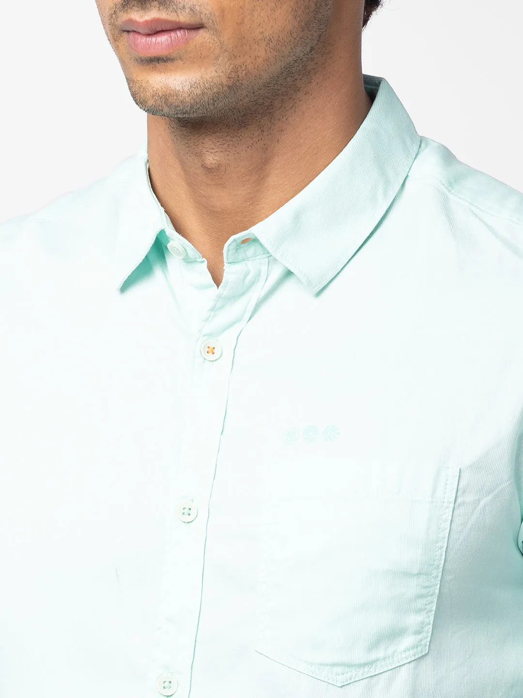 Spykar Men Mint Green Cotton Slim Fit Plain Shirt