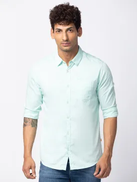 Spykar Men Mint Green Cotton Slim Fit Plain Shirt