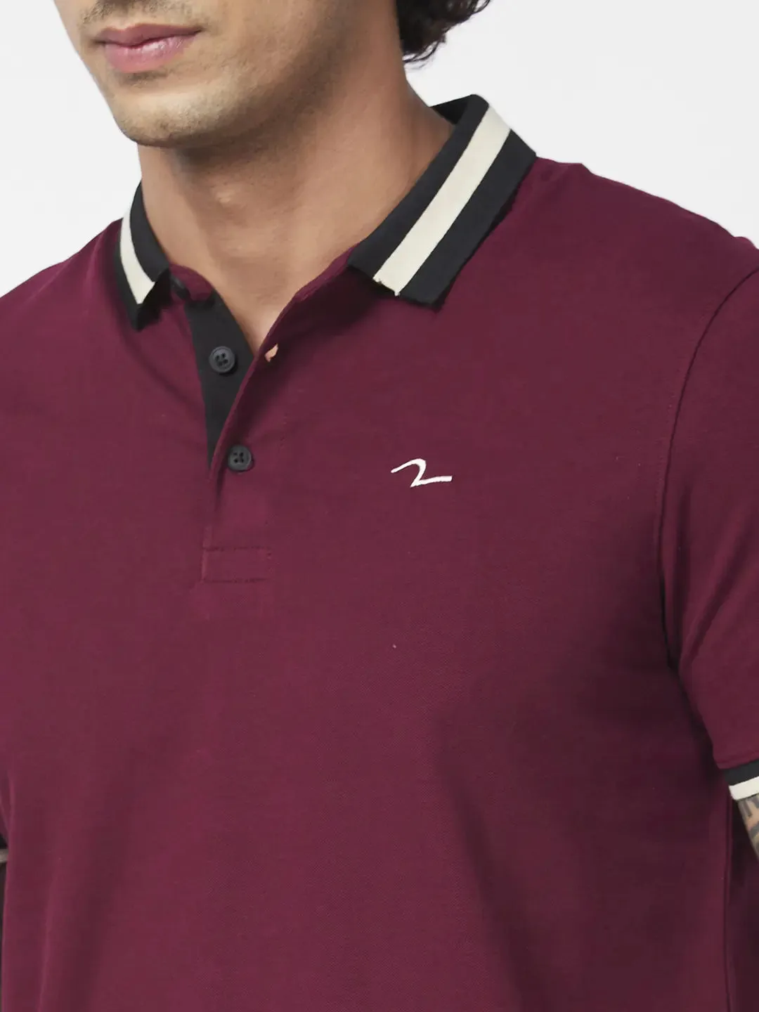 Spykar Men Wine Red Blended Slim Fit Half Sleeve Polo Neck Casual Plain Polo Tshirt