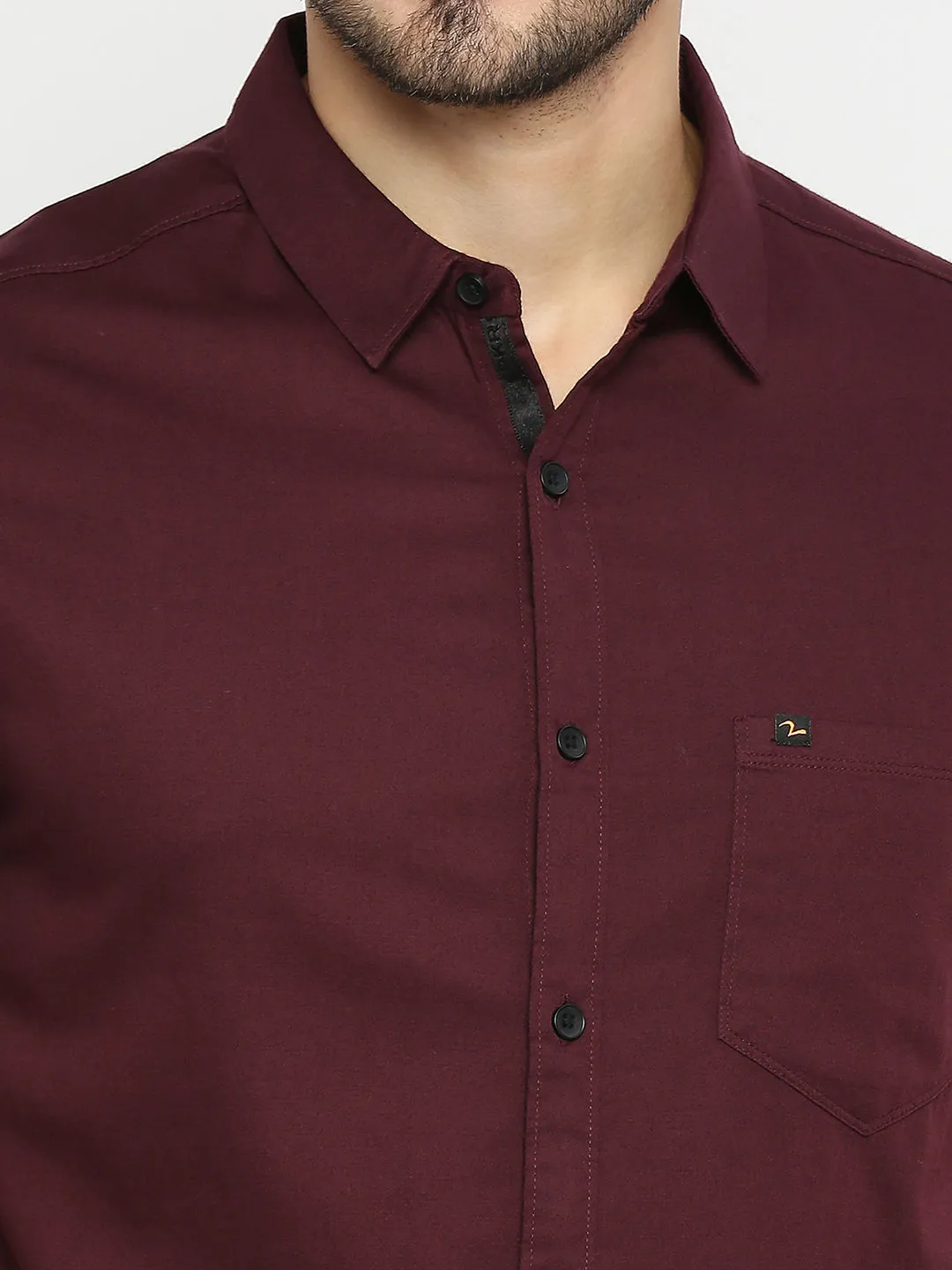 Spykar Men Wine Red Cotton Half Sleeve Plain Shirt