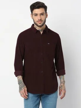 Spykar Men Wine Red Cotton Slim Fit Plain Shirts