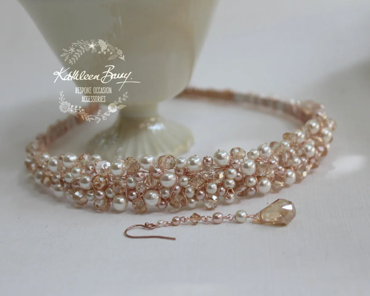 Tasneen long crystal drop and pearl earrings -Custom options available silver, gold & rose gold available