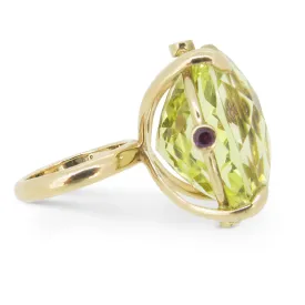 The Rock Ring with Chequerboard Lemon Quartz and Rhodolite Garnets in 9ct Ina Gold