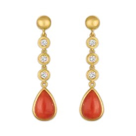 Three Diamond and Antique Coral Chime Earrings