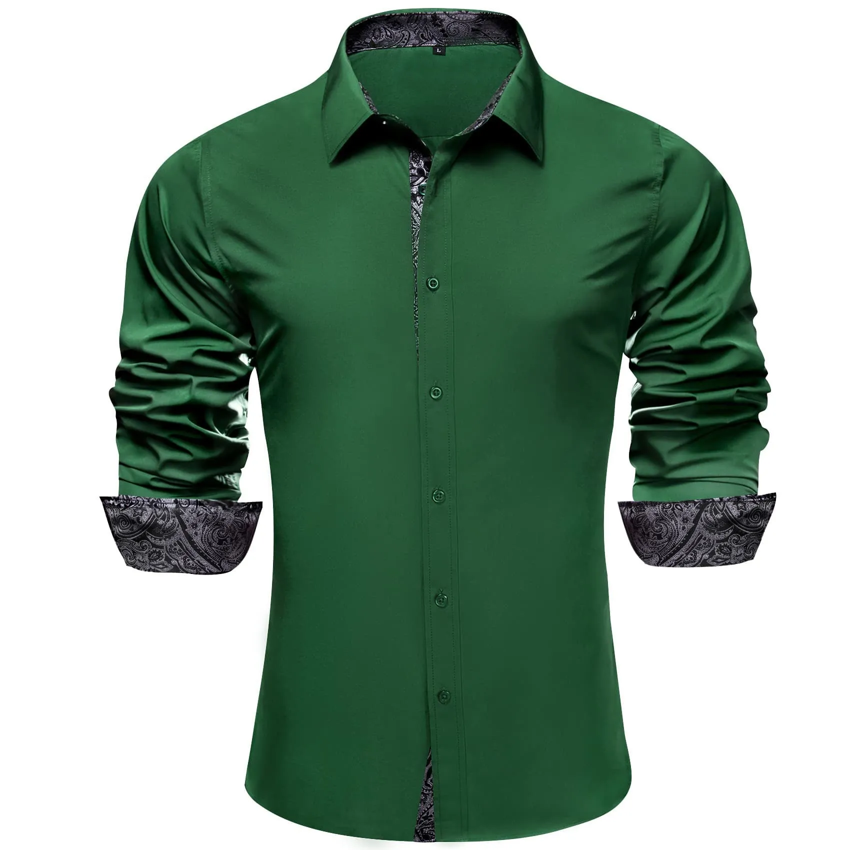 Ties2you Business Shirts Basil Green Solid Splicing Paisley Silk Mens Button Up Long Sleeve Shirts