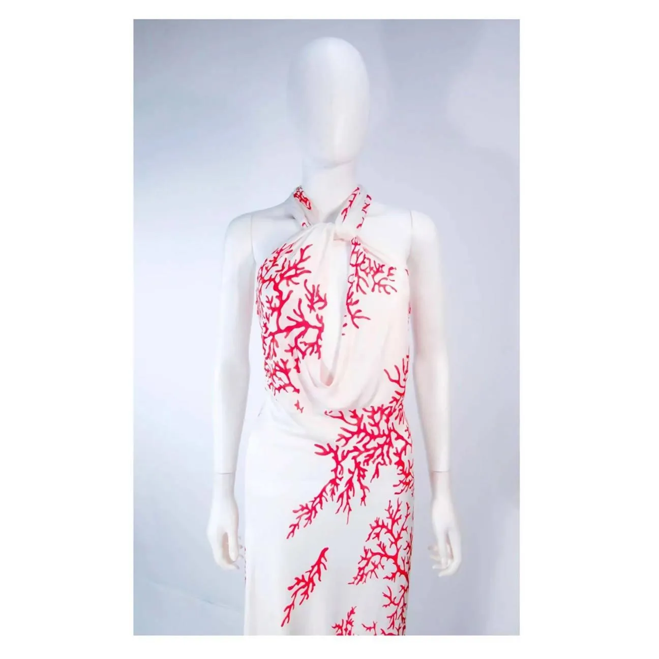 Valentino White and Red Coral Pattern Halter Dress | EU 42