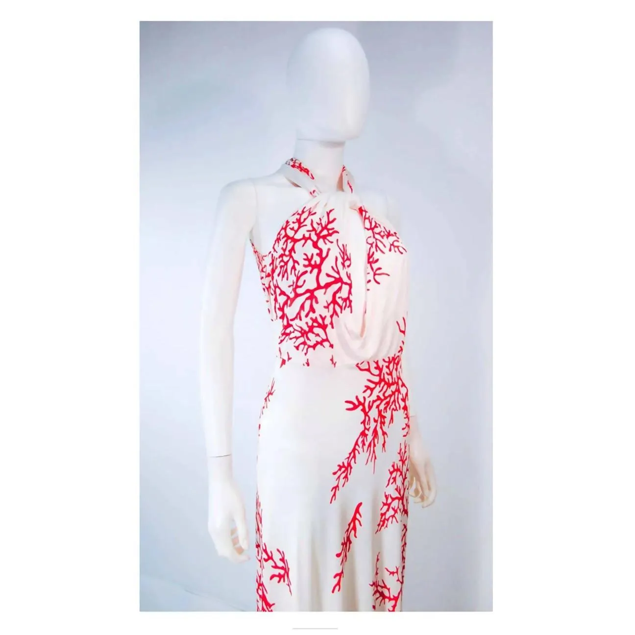 Valentino White and Red Coral Pattern Halter Dress | EU 42