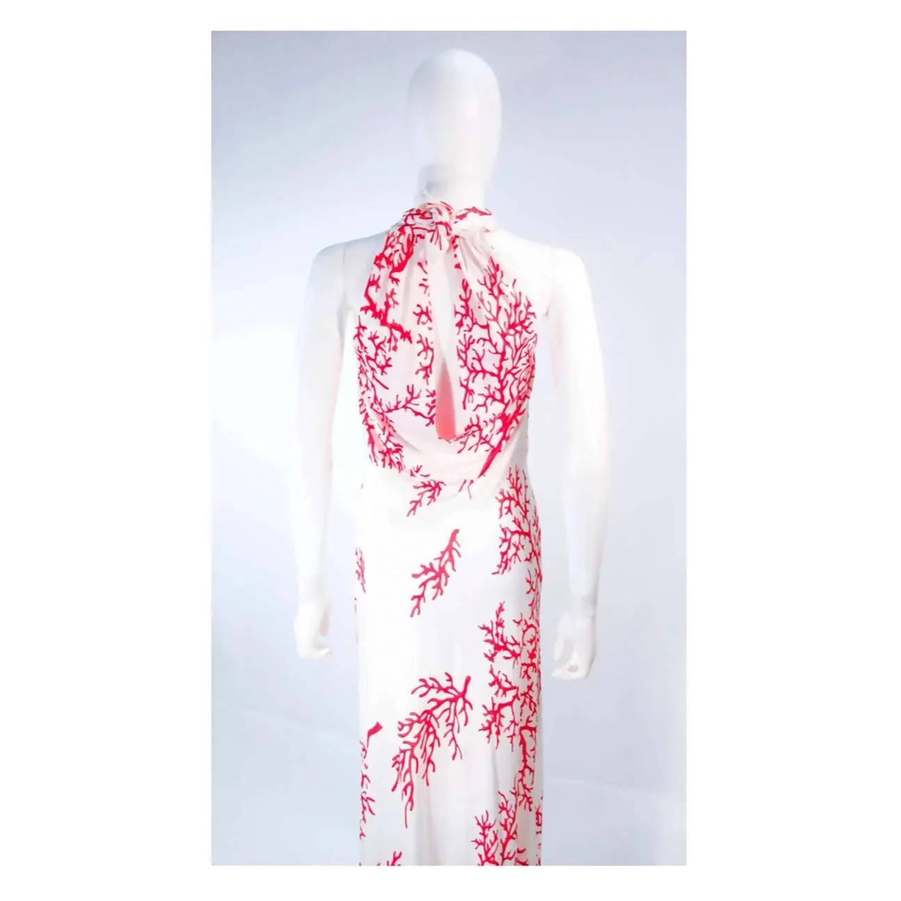 Valentino White and Red Coral Pattern Halter Dress | EU 42